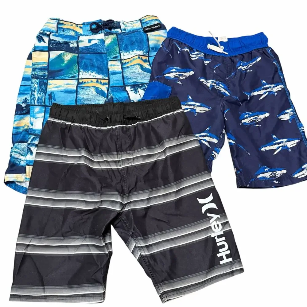 Lot of 3 Boys Bathing Suits Hurley Cat & Jack Body Glove Sz M